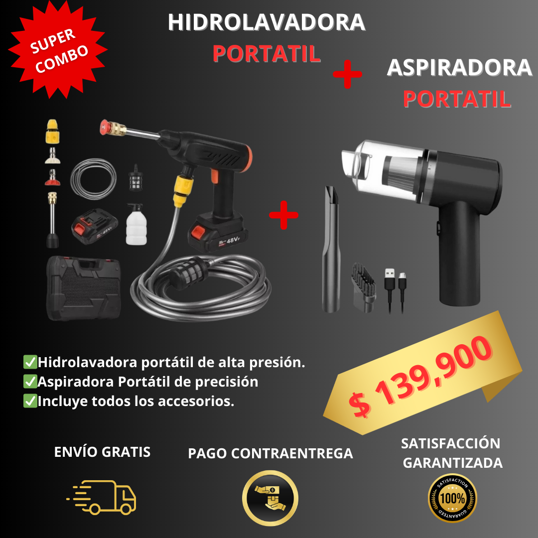 HIDROLAVADORA PORTÁTIL MÁS ASPIRADORA PORTÁTIL